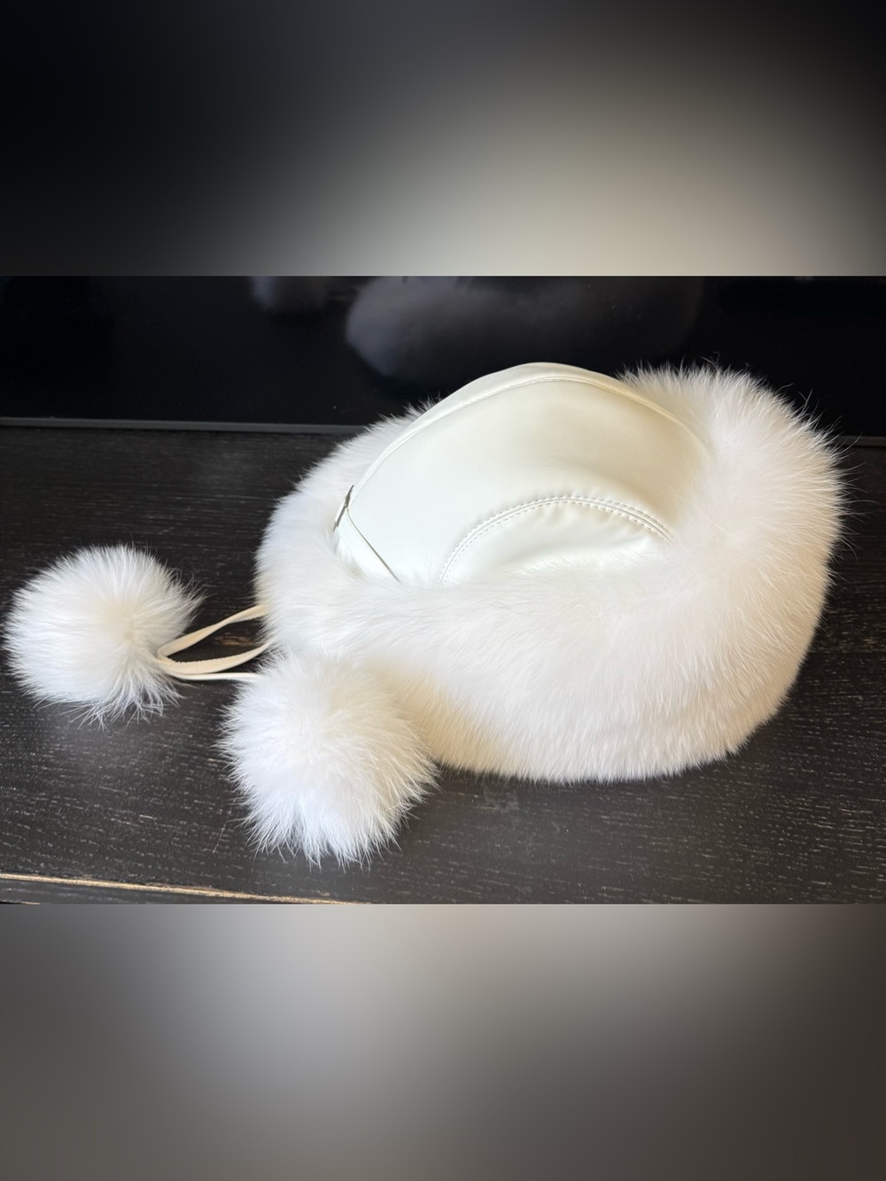 White Fur Russian-Style Trapper Hat Pom Pom